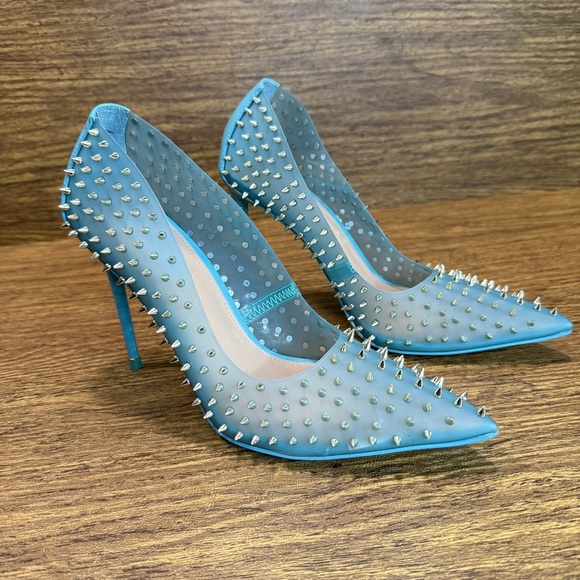 Steve Madden Vala S Blue Translucent Spiked Stud Pointed Toe Stiletto Heels 9.5M - Picture 1 of 12